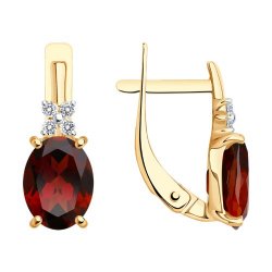 Серьги из красного золота с камнями Фианит, Гранат