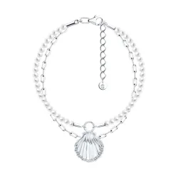 Brățară din argint cu Cubic Zirconia Incolor, Perla Imit. și Fir transparent