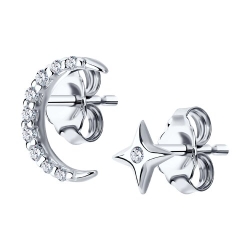 Серьги Пусеты из серебра с камнями Фианит