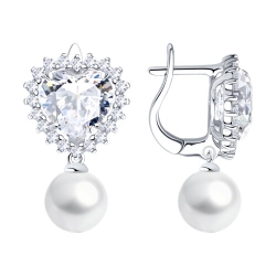 Cercei din argint  cu pietre Cubic Zirconia Incolor, Perla Imit.