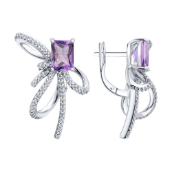 Серьги из серебра с камнями Фианит, Аметист