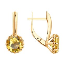 Серьги из красного золота с камнями Цитрин
