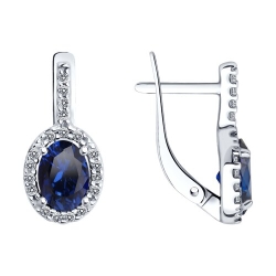 Серьги из серебра с камнями Фианит, Корунд