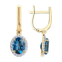 Серьги Длинные из красного золота с камнями Фианит, Топаз London