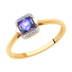 Inel din aur roșu cu pietre Diamant, Tanzanit