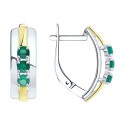 Серьги из серебра с камнями Агат зеленый