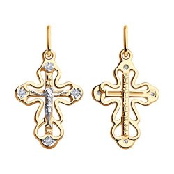 Cruce din aur roșu cu pietre Cubic Zirconia Incolor