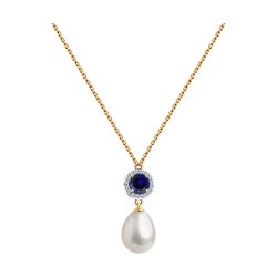 Colier din aur roșu cu pietre Cubic Zirconia Incolor, Perla Albă și Corindon