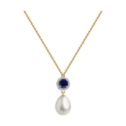 Colier din aur roșu cu Cubic Zirconia Incolor, Perla Albă și Corindon
