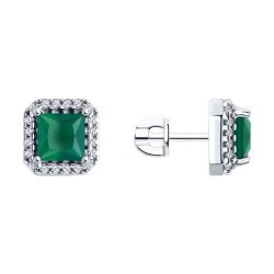 Cercei Pusete din argint  cu pietre Cubic Zirconia Incolor, Agat verde