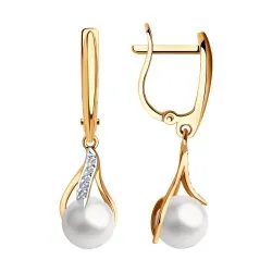 Cercei Suspendați din aur roșu cu Cubic Zirconia Incolor, Perla Albă