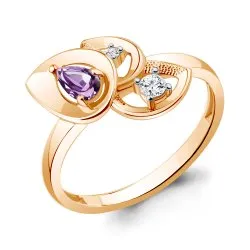 Inel din aur roșu cu Cubic Zirconia Incolor, Ametist