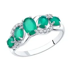 Inel din argint cu Cubic Zirconia Incolor, Agat verde