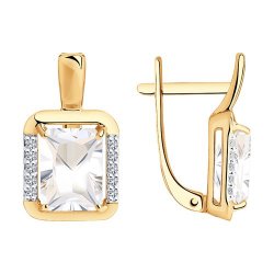 Серьги из красного золота с камнями Фианит, Горный хрусталь