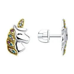 Cercei Pusete din argint cu Cubic Zirconia Liliachiu, Cubic Zirconia Verde și Cubic Zirconia Roz