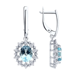 Cercei Suspendați din argint  cu pietre Cubic Zirconia Incolor, Topaz albastru