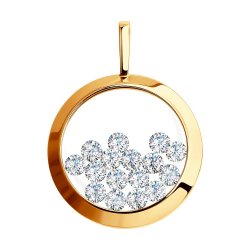 Pandantiv din aur roșu cu pietre Cubic Zirconia Incolor, Sticla minerală