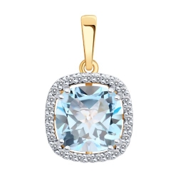 Pandantiv din aur roșu cu pietre Diamant, Topaz albastru