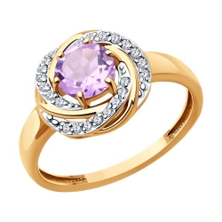 Inel din aur roșu cu pietre Cubic Zirconia Incolor, Ametist