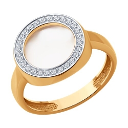 Кольцо из красного золота с камнями Фианит, Перламутр белый