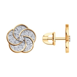 Серьги Пусеты из красного золота с камнями Фианит