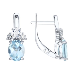Cercei din argint  cu pietre Cubic Zirconia Incolor, Topaz albastru