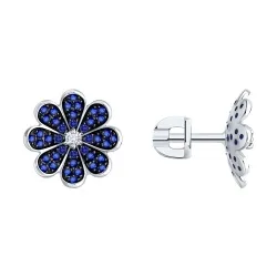 Cercei Pusete din aur alb cu Diamant, Safir