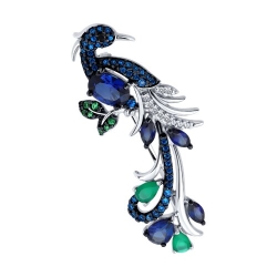 Broșă din argint  cu pietre Cubic Zirconia Colorat, Agat verde și Corindon