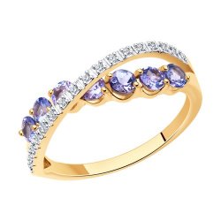 Inel din aur roșu cu pietre Diamant, Tanzanit
