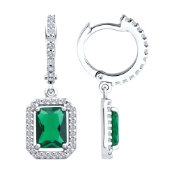 Серьги Конго из серебра с камнями Фианит, Фианит Зелёный
