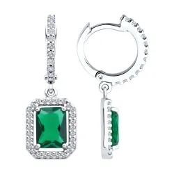 Cercei Creole din argint cu Cubic Zirconia Incolor, Cubic Zirconia Verde