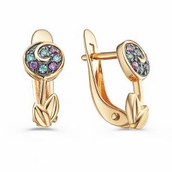 Cercei p-u copii din aur roșu cu pietre Cubic Zirconia Liliachiu, Cubic Zirconia Albastru