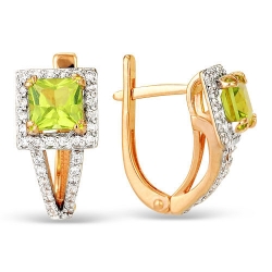 Cercei din aur roșu cu pietre Cubic Zirconia Incolor, Crisolit