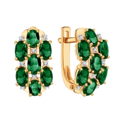 Cercei din aur roșu cu pietre Diamant, Smarald