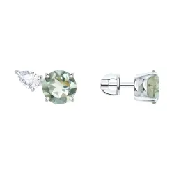 Cercei Pusete din argint cu Cubic Zirconia Incolor, Prasiolit