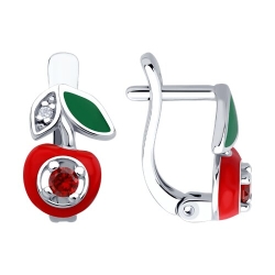 Cercei p-u copii din argint  cu pietre Cubic Zirconia Incolor, Cubic Zirconia Roșu și Emailare