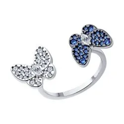 Inel din argint cu Cubic Zirconia Incolor, Cubic Zirconia Albastru Safir