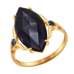 Inel din aur roșu cu pietre Cubic Zirconia Negru, Agat negru