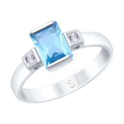 Inel din aur alb cu pietre Swarovski, Topaz Swiss