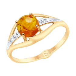 Inel din aur roșu cu pietre Cubic Zirconia Incolor, Chihlimbar presat
