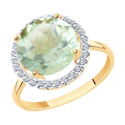 Inel din aur roșu cu pietre Cubic Zirconia Incolor, Ametist verde