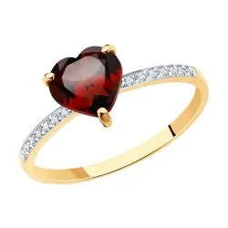 Inel din aur roșu cu Cubic Zirconia Incolor, Granat