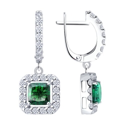 Cercei Suspendați din argint  cu pietre Cubic Zirconia Incolor, Cubic Zirconia Verde