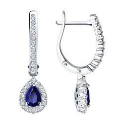 Cercei Suspendați din aur alb cu pietre Diamant, Safir