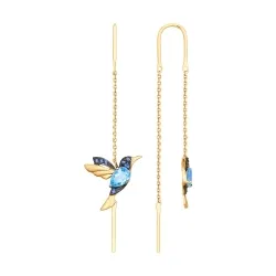 Cercei Lanț din aur roșu cu Cubic Zirconia Albastru Safir, Topaz Swiss