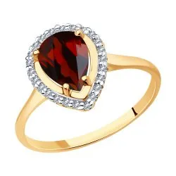Inel din aur roșu cu Cubic Zirconia Incolor, Granat
