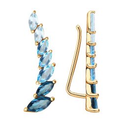 Cercei din aur roșu cu pietre Topaz albastru, Topaz Swiss și Topaz London