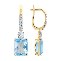 Cercei Suspendați din aur roșu cu Cubic Zirconia Incolor, Topaz albastru