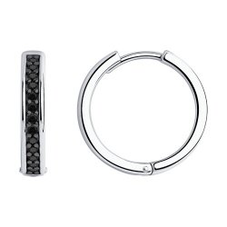 Cercei Creole din argint  cu pietre Cubic Zirconia Negru