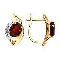 Серьги из красного золота с камнями Фианит, Гранат
